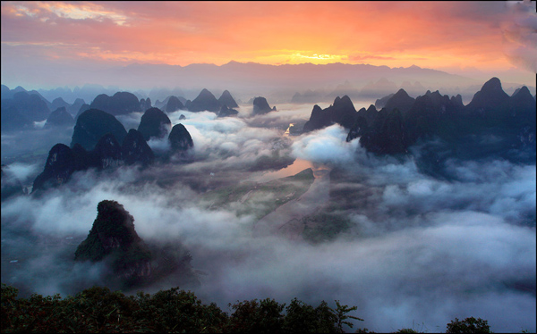 Photo, Image & Picture of Sunrise on Guilin Karst Mountains